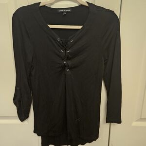 Cable & Gauge Black Lace-Up Blouse